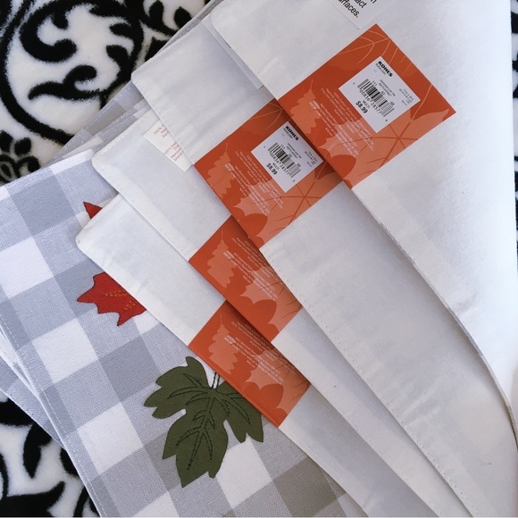 nwt Fall Leaf Cotton Placemat Set from Kohls Seasonal Holiday Thanksgiving Gray - Picture 3 of 7